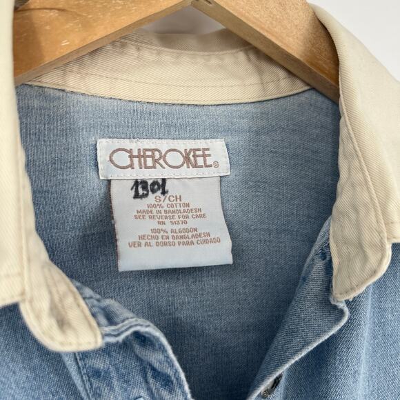90s Vintage Cherokee Two-Tone Denim Shirt Long Sleeve Button Down Small - Picture 5 of 6
